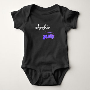 Archie Name With Blue Sparkle Fire Truck, Baby Bodysuit