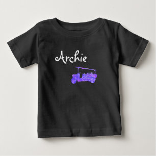 Archie Name With Blue Sparkle Fire Truck, Baby T-Shirt