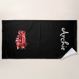 Archie Name With Red Fire Truck, Beach Towel