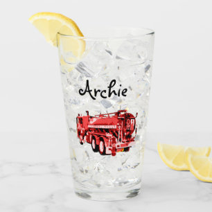 Archie Name With Red Fire Truck, Glass