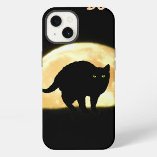 Arching Black Cat and Super Moon iPhone Case