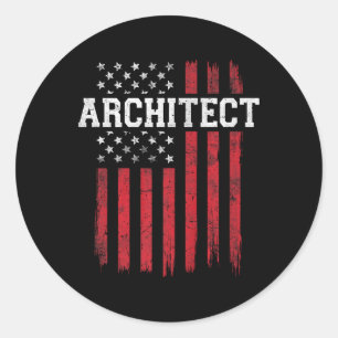 Architect American Flag Usa Patriot Patriotic  Classic Round Sticker