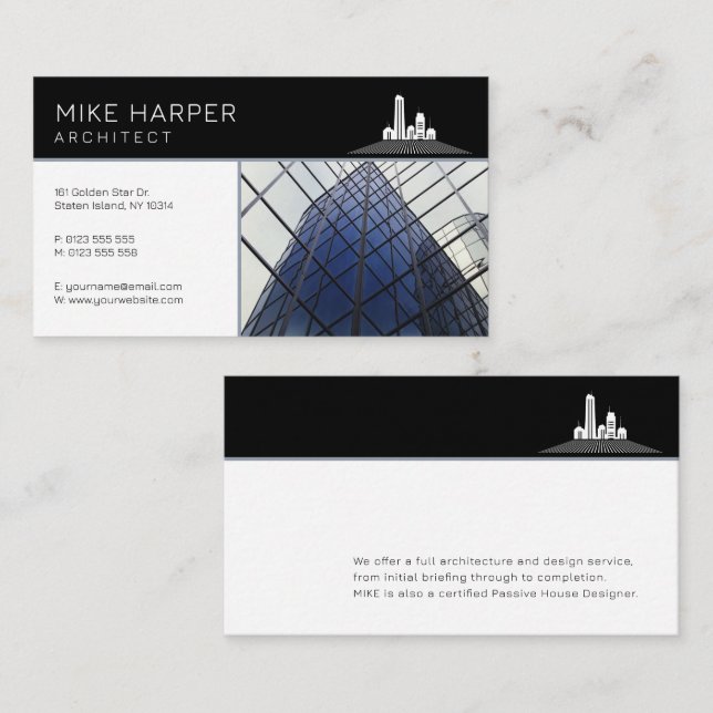 Architect | Architecture Designs Black White Business Card (Front/Back)