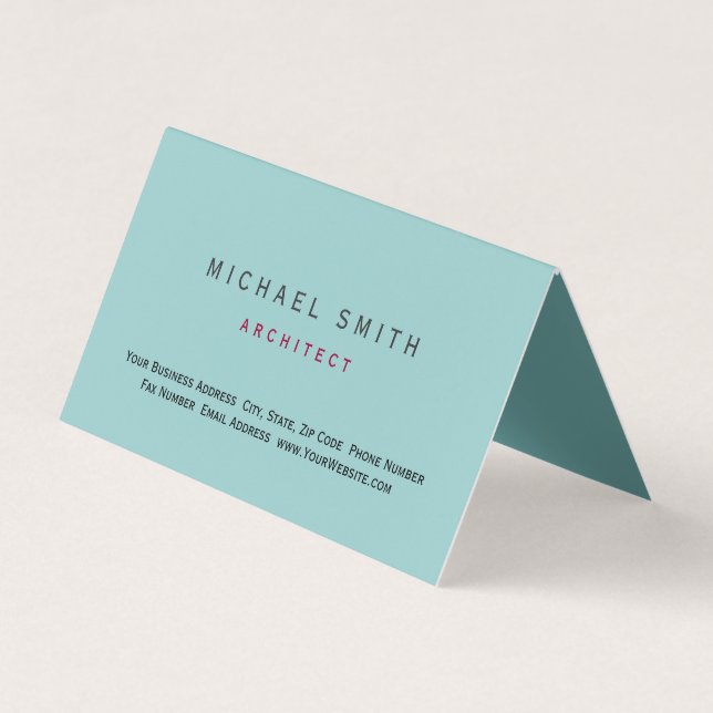 Architect Blue Modern Simple Minimal Business Card (Front)