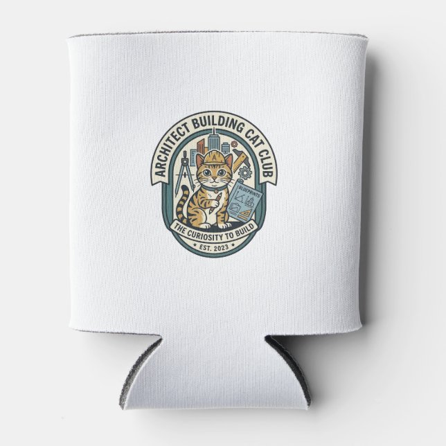Architect Building Cat Cat Graphic Tee Art - Archi Can Cooler (Front)