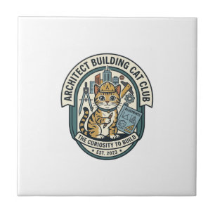 Architect Building Cat Cat Graphic Tee Art - Archi Ceramic Tile
