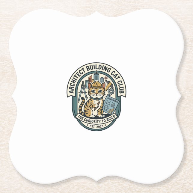 Architect Building Cat Cat Graphic Tee Art - Archi Paper Coaster (Front)