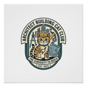 Architect Building Cat Cat Graphic Tee Art - Archi Poster
