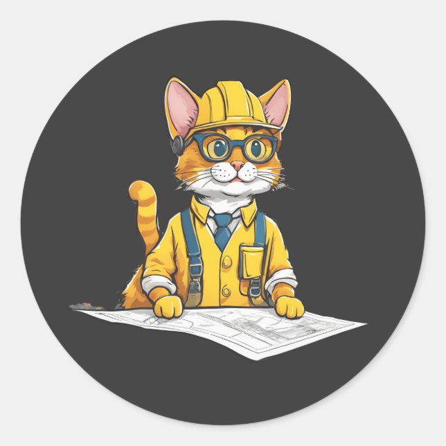 Architect Cat Classic Round Sticker (Front)