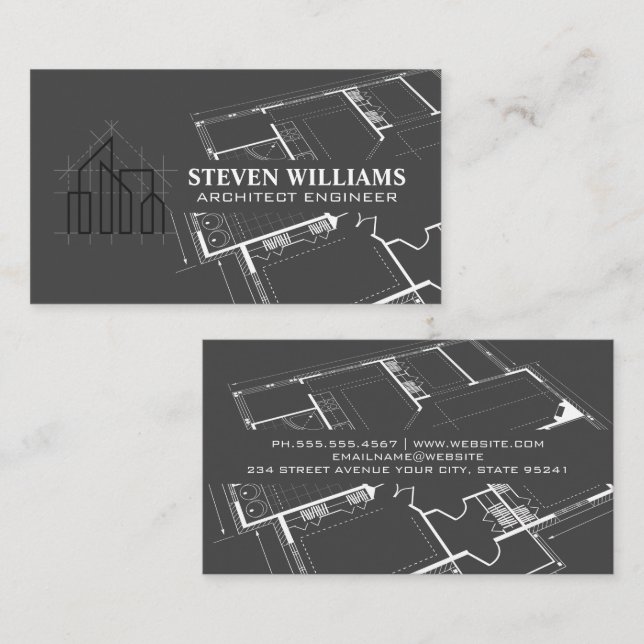 Architect Construction Logo | Blueprints Business Card (Front/Back)