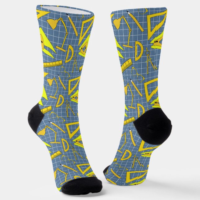 Architect Design Tools Occupation Patterned Blue Socks (Angled)