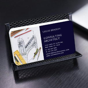 Architect Engineer Construction Blueprint Design Business Card