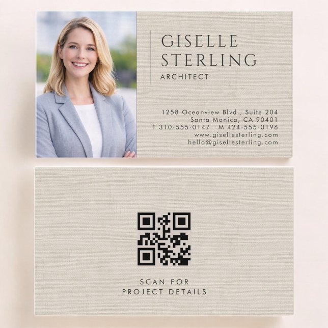 Architect Linen Photo QR Code Business Card (Creator Uploaded)