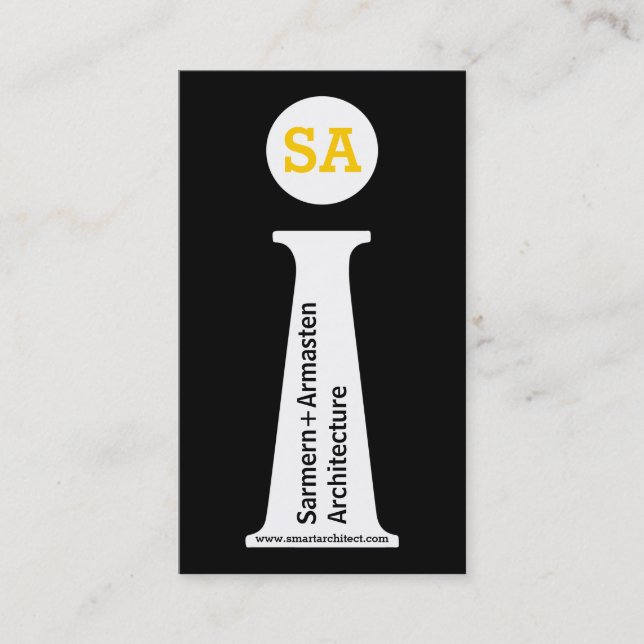 Architect modern black, white, yellow monogram business card (Front)