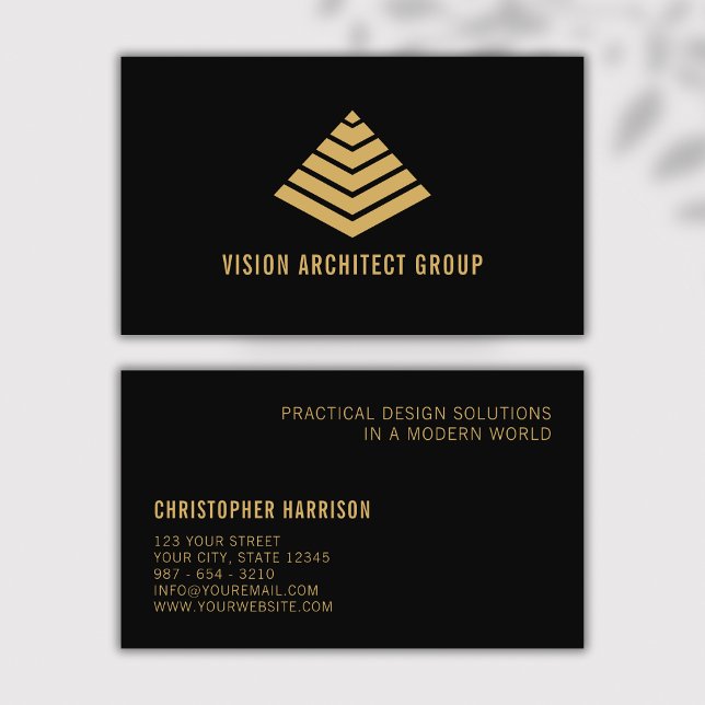 Architect Modern Minimal Black Gold Pyramid Business Card (Creator Uploaded)