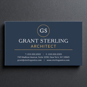 Architect Navy Blue Gold Luxury Modern Business Card