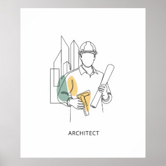 Architect simple one line art continuous poster