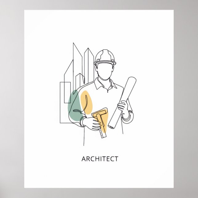 Architect simple one line art continuous poster (Front)
