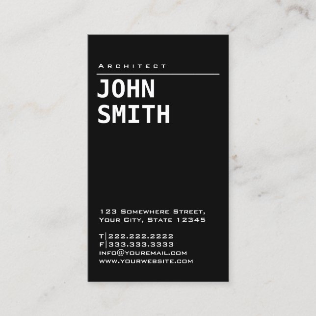 Architect Simple Plain Black Business Card (Front)