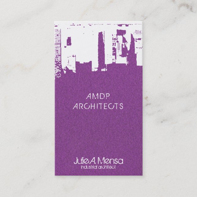 Architect Upside Downtown Skyline Metallic Grape Business Card (Front)