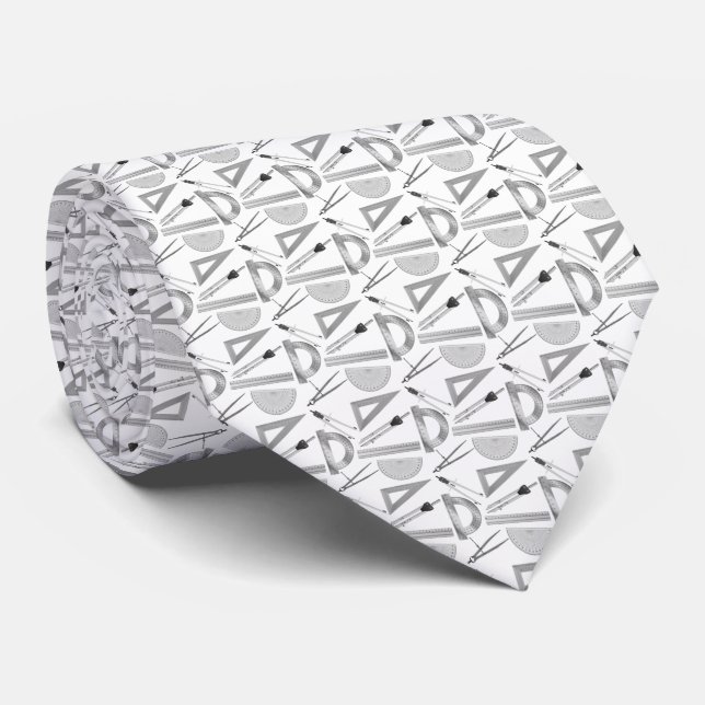 Architects Drafting Tools White Grey Tie (Rolled)