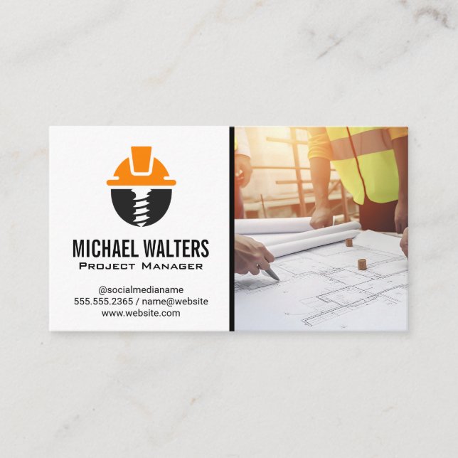 Architects | Engineers Working on Blueprints Business Card (Front)