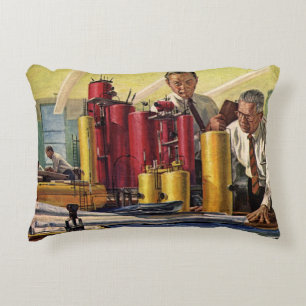 Architects Working in an Office, Vintage Business Decorative Cushion