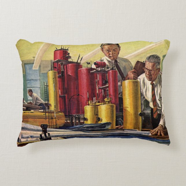 Architects Working in an Office, Vintage Business Decorative Cushion (Front)