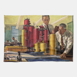 Architects Working in an Office, Vintage Business Tea Towel