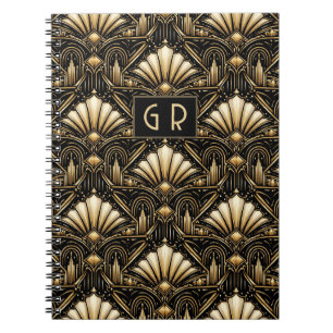 Architectural Art Deco   Custom Initials Notebook