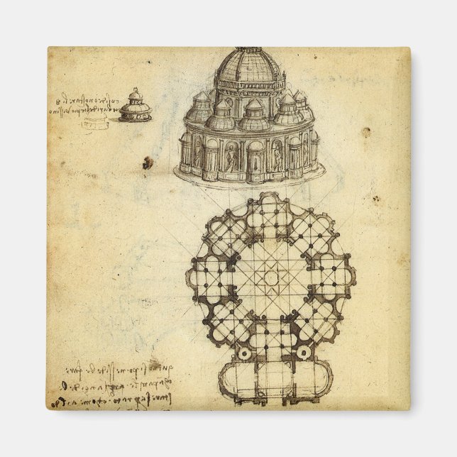 Architectural Cathedral Study by Leonardo da Vinci Magnet (Front)