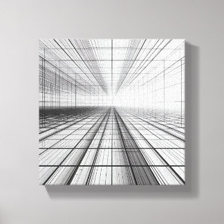 architectural grid perspective, 3D wireframe art, Canvas Print