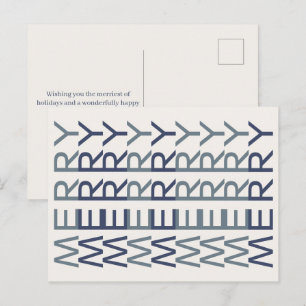 Architectural Line Art Cobalt Xmas Merry Holiday Postcard