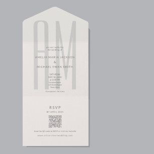 Architectural Monogram Minimal All-in-One Wedding All In One Invitation