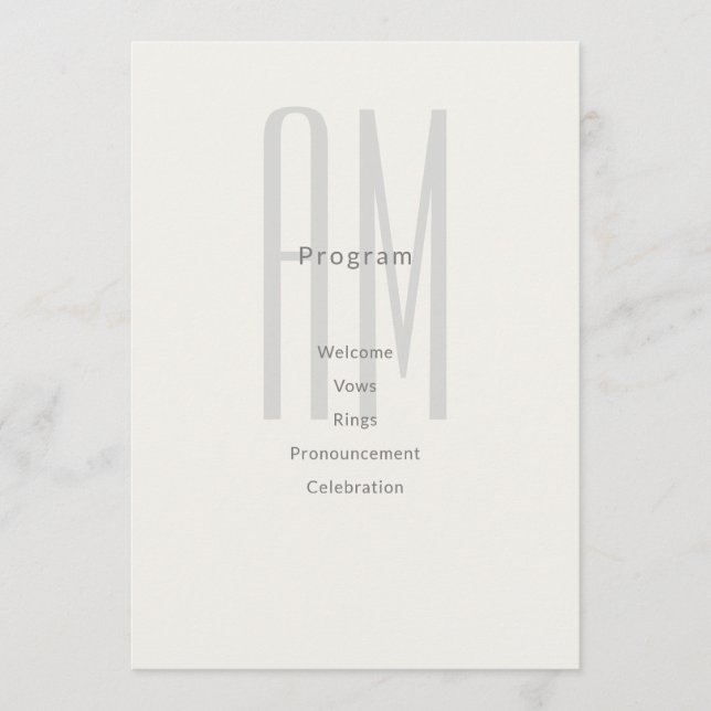 Architectural Monogram Wedding Program Card (Front)