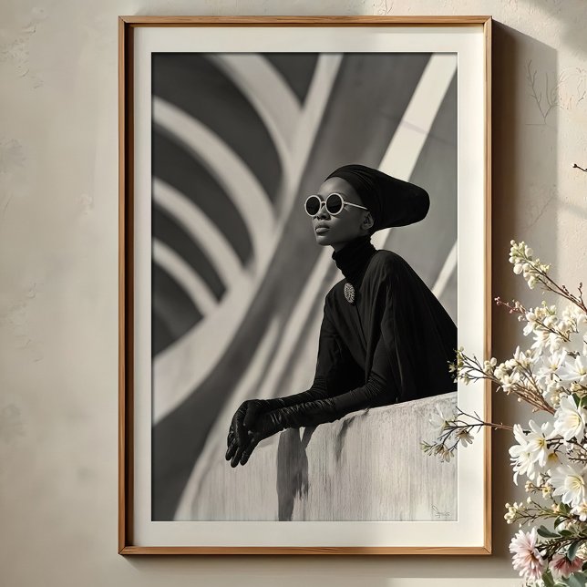 Architectural Muse: Monochrome Caped Elegance Poster (Creator Uploaded)