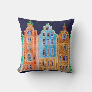 Architectural seamless border pattern on a dark bl cushion