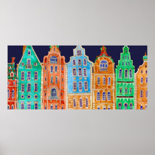 Architectural seamless border pattern on a dark bl poster