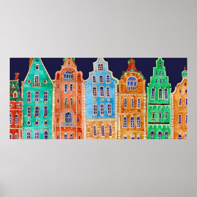 Architectural seamless border pattern on a dark bl poster (Front)