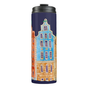 Architectural seamless border pattern on a dark bl thermal tumbler