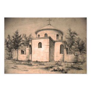 Architecture Ancient Orthodox Church Drawing Art Photo Print
