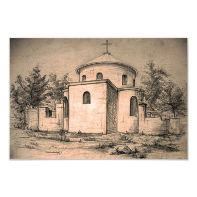 Architecture Ancient Orthodox Church Drawing Art Photo Print (Front)