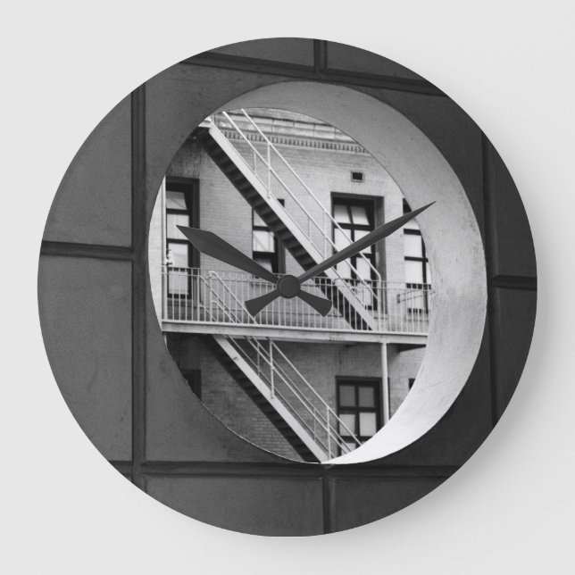 Architecture Circle & Lines Black and White Photo Large Clock (Front)
