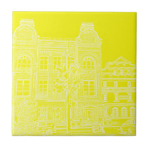 Architecture City View Buildings Sketch Ceramic Tile