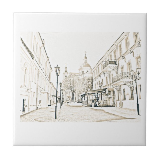 Architecture Cityscape Vitebsk Sketch Ceramic Tile (Front)
