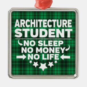 Architecture College Student Green Plaid Xmas Metal Ornament