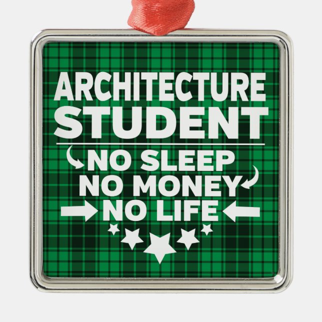 Architecture College Student Green Plaid Xmas Metal Ornament (Front)