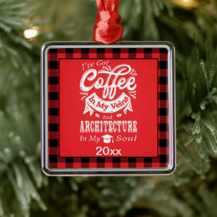 Architecture College Student Red Plaid Xmas Metal Ornament