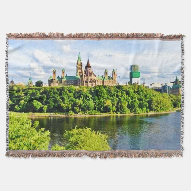 Architecture of Parliament Hill Ottawa. Buy Now Throw Blanket (Front)