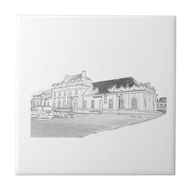 Architecture Sketch Old Train Station Ceramic Tile (Front)